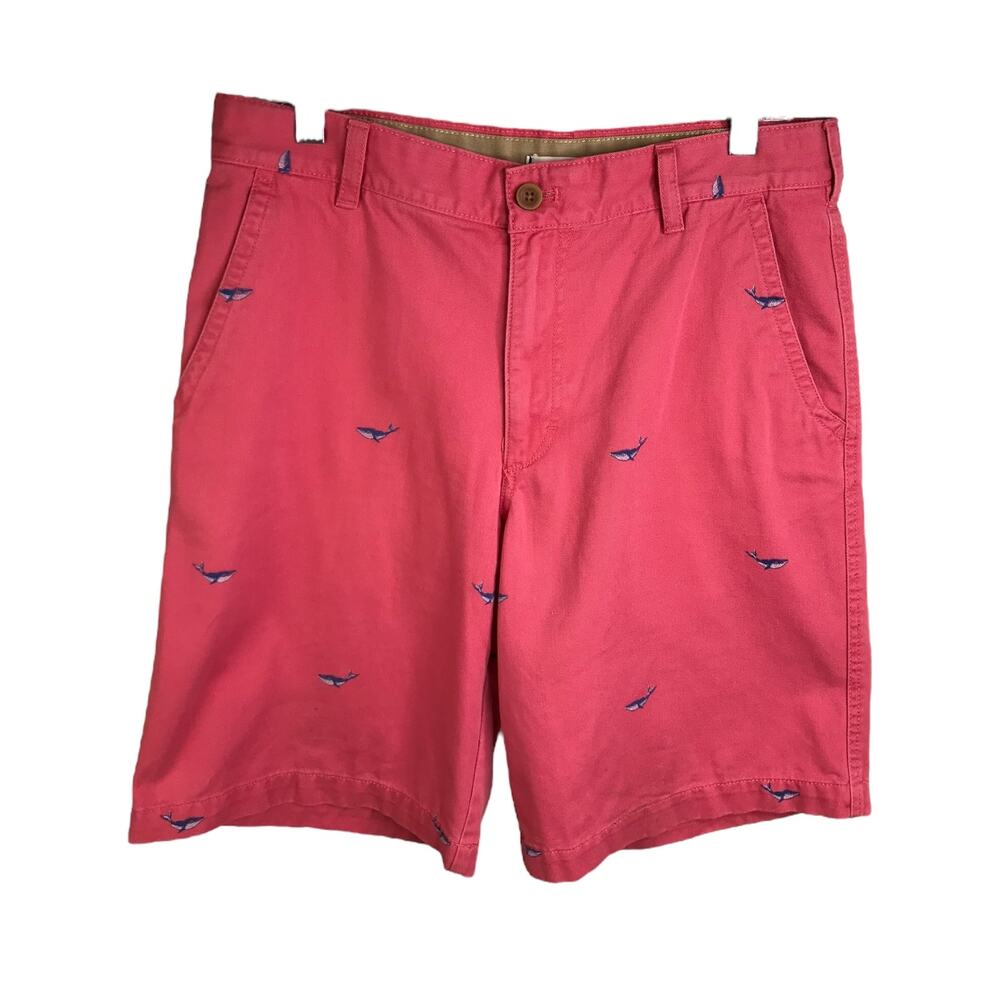 Izod Saltwater Chino Short Mens Size‎ 32 Waist 16 Salmon Red Whale Print Preppy